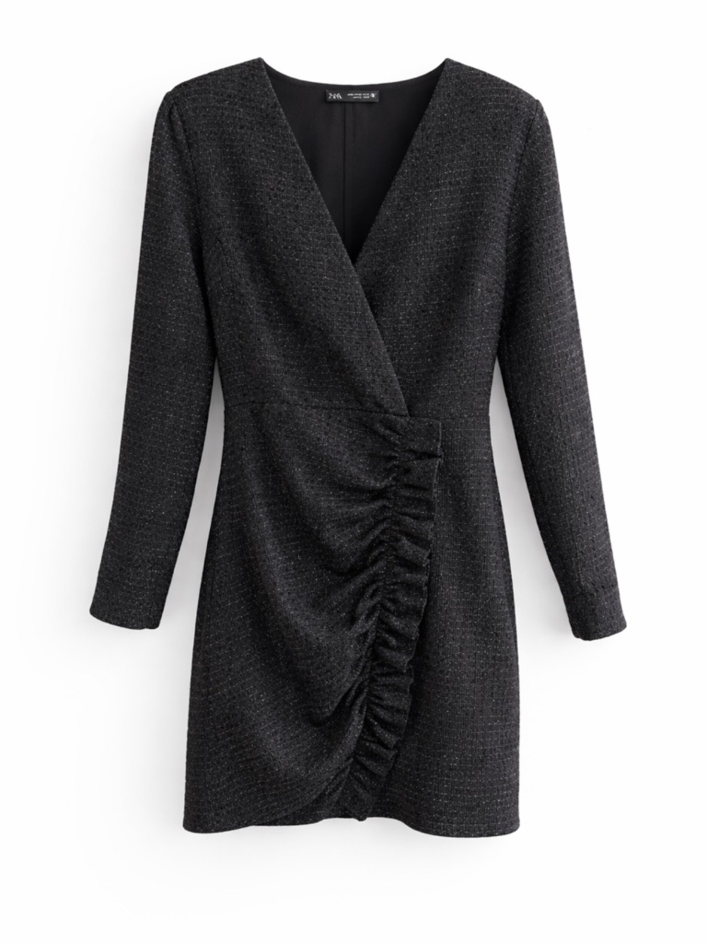 NWT Zara Textured Weave Tweed Blazer Dress Ruffle Metallic XL